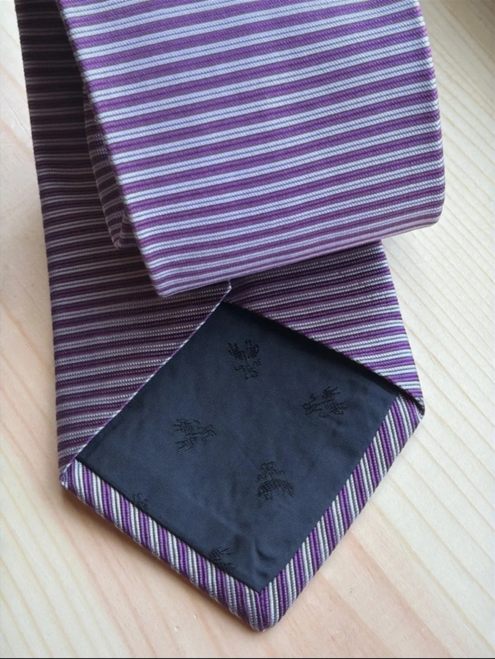 Brooks Brothers Purple and White Striped Silk Tie